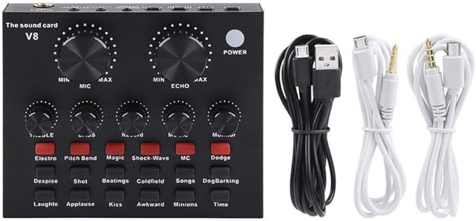 V8-Live Sound Card, USB External V8 Karaoke Recording Mobile Audio Mixer, Audio Live Broadcast KTV Sound Card for Live Broadcast, K Songs, Recording, Voice Chatting