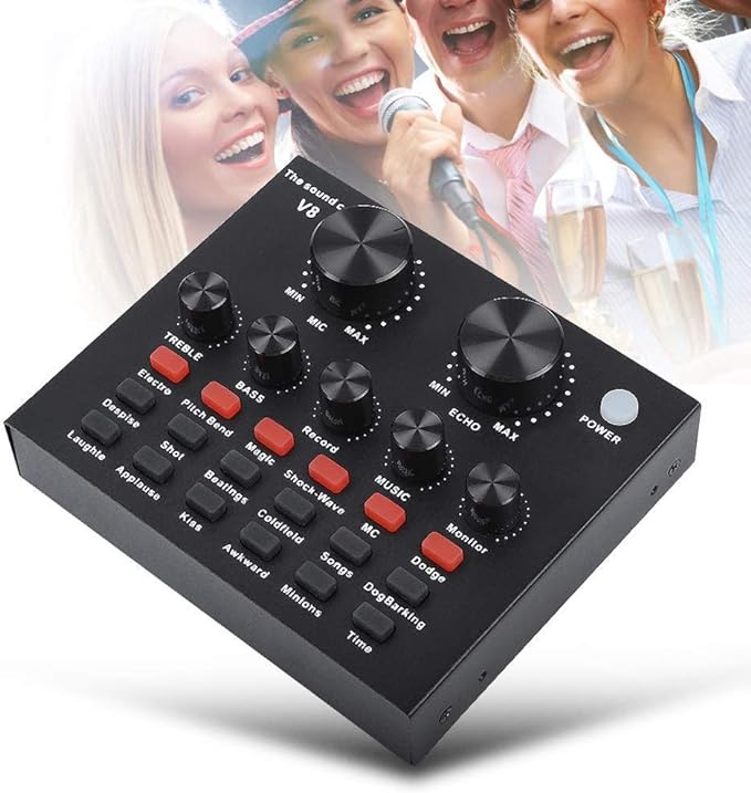 V8-Live Sound Card, USB External V8 Karaoke Recording Mobile Audio Mixer, Audio Live Broadcast KTV Sound Card for Live Broadcast, K Songs, Recording, Voice Chatting