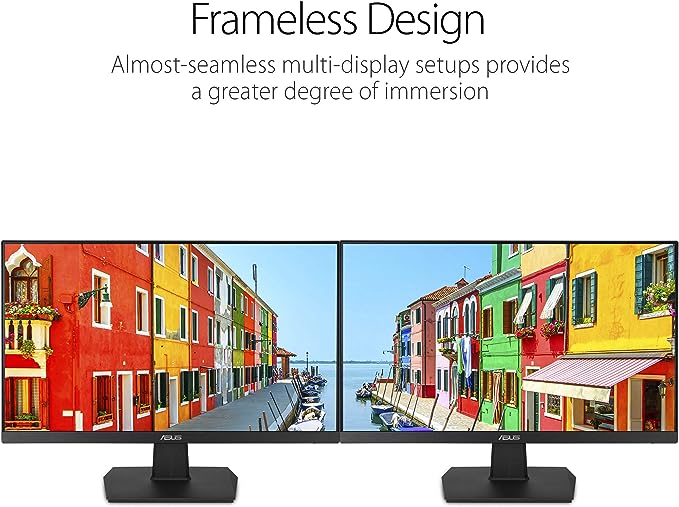 ASUS VA24EHE Eye Care Monitor – 24 inch (23.8 inch viewable), Full HD, IPS, Frameless
, 75Hz, Adaptive-Sync/FreeSync™, Low Blue Light, Flicker Free, Wall Mountable