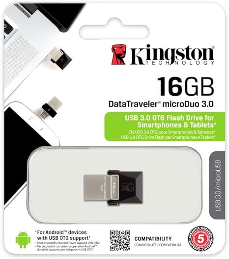 Kingston Digital 16GB Data Traveler Micro Duo USB 3.0 Micro USB OTG (DTDUO3/16GB)
