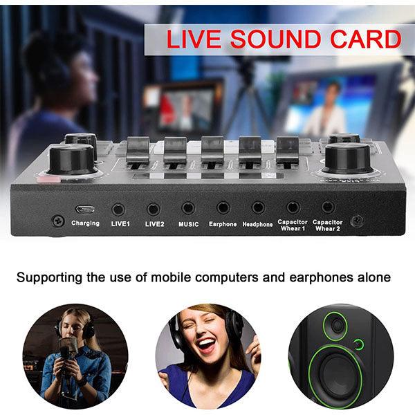 V9-Live Sound Card, USB External V9 Karaoke Recording Mobile Audio Mixer With Bluetooth