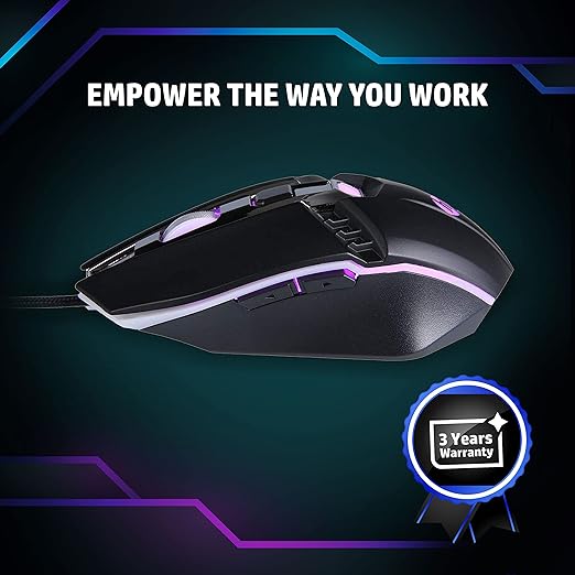 HP M270 Backlit USB Wired Gaming Mouse with 6 Buttons, 4-Speed Customizable 2400 DPI, Ergonomic Design, Breathing LED Lighting, Metal Scroll Wheel, Black