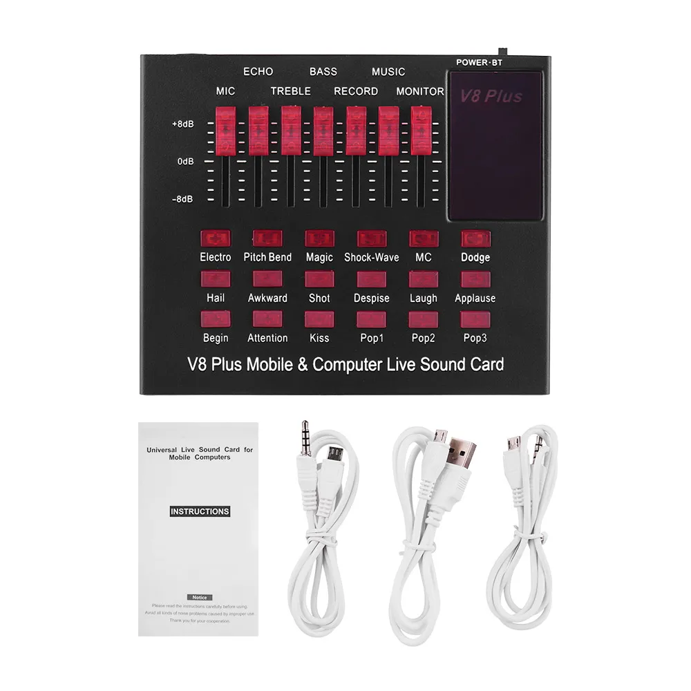 Live Sound Card USB Audio Interface with Multiple Sound Effects BT Connection for Singing Live