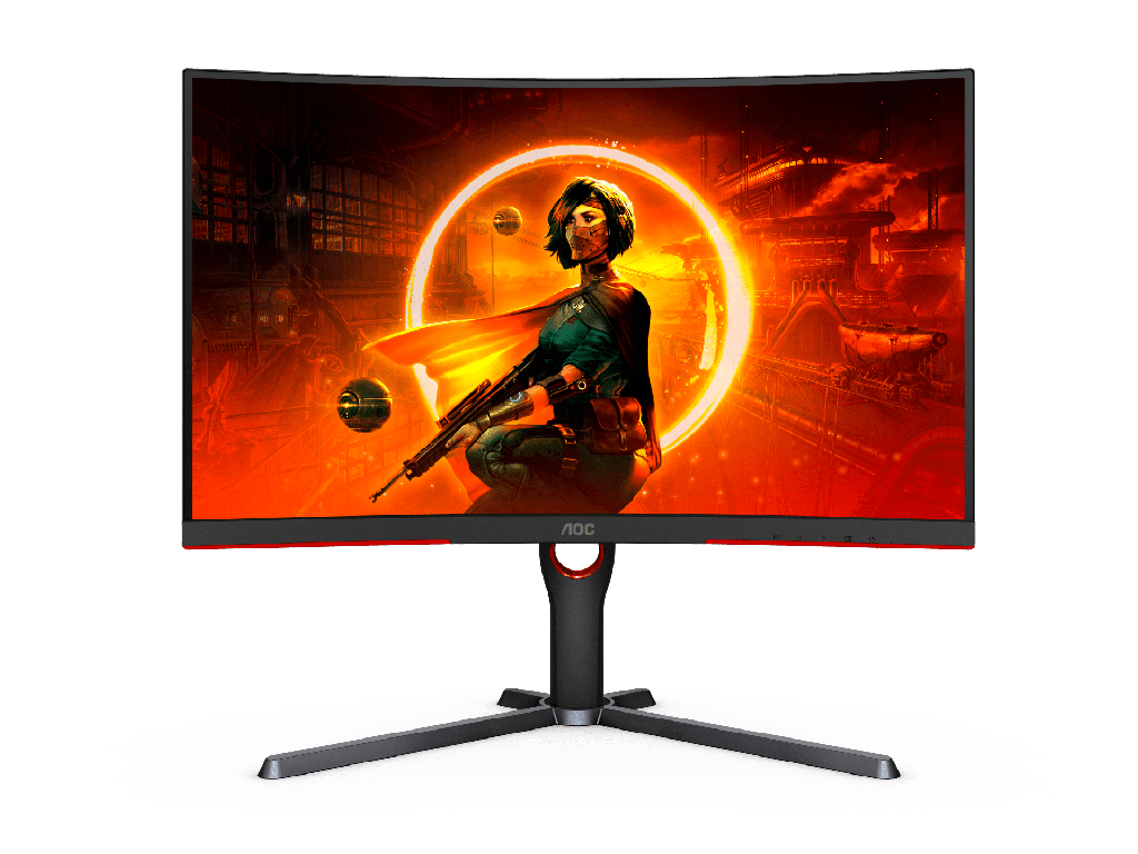 AOC C27G3 27” Curved Farmless VA Gaming Monitor G3, FHD 1080P, 1ms Response Time, 165hz, Adaptive Sync, HDR Mode, 2xHDMI + DisplayPort, Height Adjustable, Black/Red | MONAOC82703