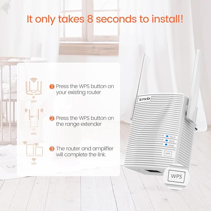 Tenda A18 AC1200 Dual Band Universal WiFi Repeater, Broadband/Wi-Fi Extender, Wi-Fi Booster/Hotspot, with 1 Ethernet Port, works with all broadband providers, UK Plug