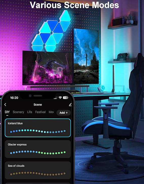 Triangle LED Lights for Gaming Setup, RGB Triangle Wall Lights for Bedroom, Smart Home Light Panels 12 Pack