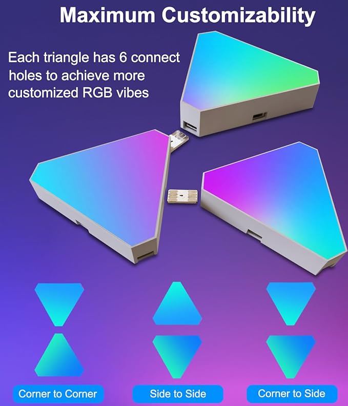Triangle LED Lights for Gaming Setup, RGB Triangle Wall Lights for Bedroom, Smart Home Light Panels 12 Pack
