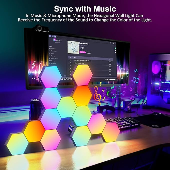 Hexagon Lights Wall RGB Panel - Smart APP RGB Hexagonal Modular Gaming Light Music with Sync Honeycomb Shape Panels Hexagon Lights for Bedroom Children Room (12 Pack)