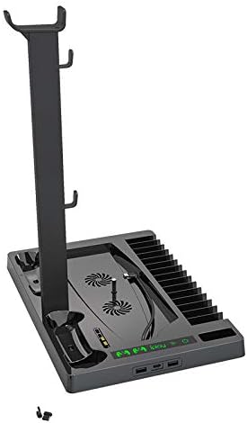 Multi-Function Charging Stand with Cooling Fan for PS5 Disc/Digital Edition/PS5 Controller, Vertical Charger Cooling Storage Stand for Playstation5 (Black) 
