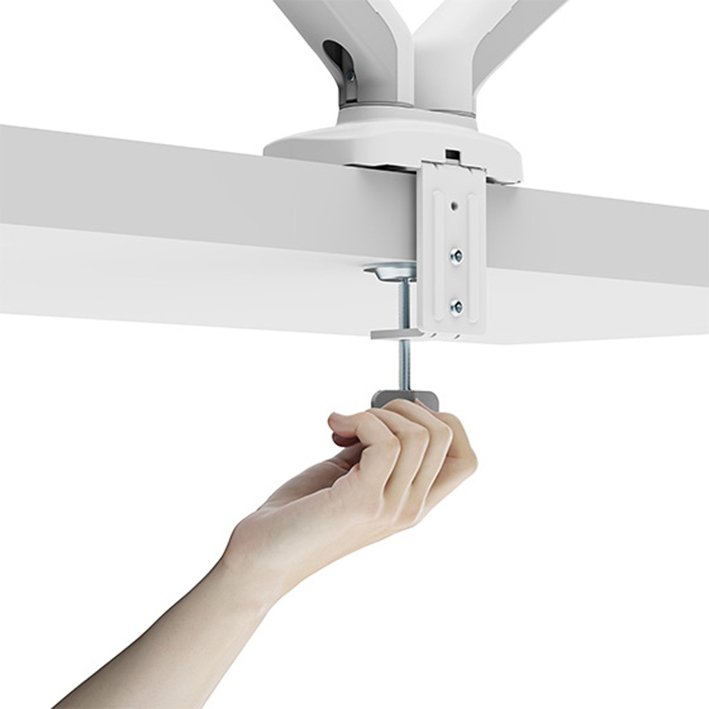 Silver Stone Dual Monitor Arm With Mechanical Spring And Plastic Armor (24'' to 32'') - White