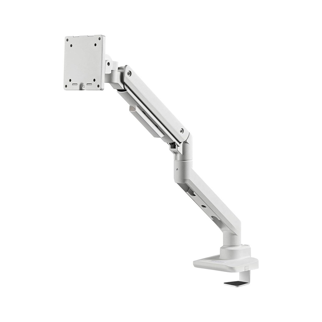 Silver Stone Single Monitor Arm With Heavy Duty Gas Spring Design And Versatile Adjustability (17'' to 49'') - White