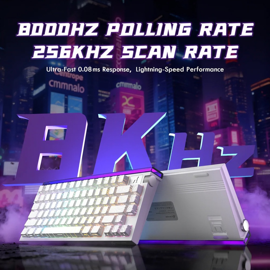 Attack Shark R85 HE Wired Magnetic Swtich mechanical Keyboard 8000hz Polling Rate, 0.005mm RT Purple Mandrel Switch - White Contour