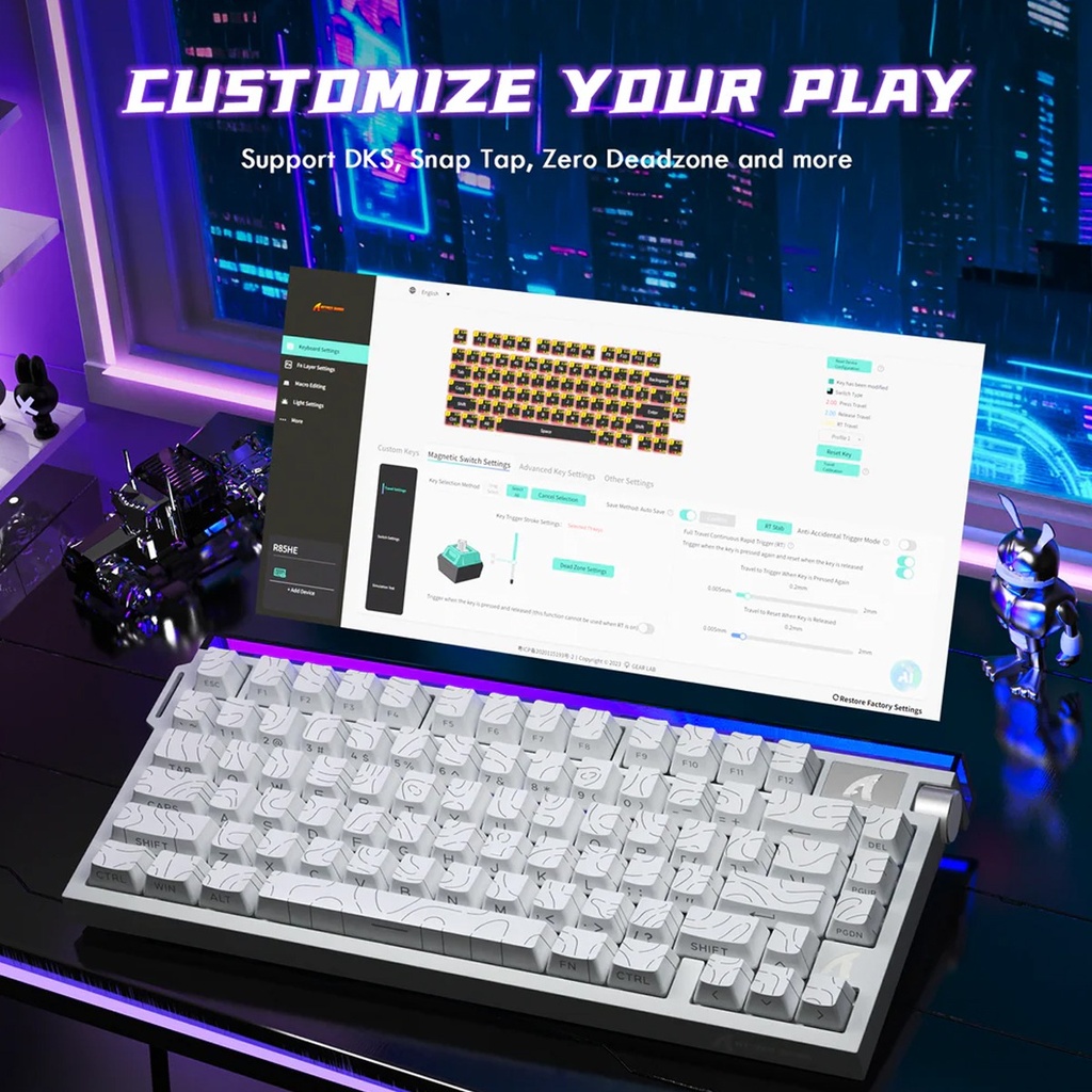 Attack Shark R85 HE Wired Magnetic Swtich mechanical Keyboard 8000hz Polling Rate, 0.005mm RT Purple Mandrel Switch - White Contour