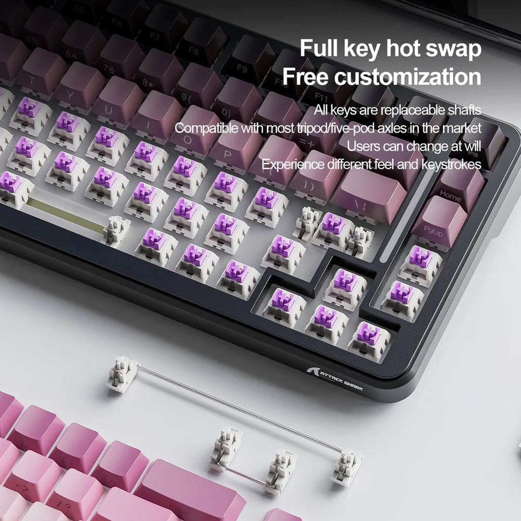 Attack Shark M86 Wired+2.4G & BT Tri-Mode Switch Keyboard, Ultra-Low Latency, PBT KeyCaps, RGB Backlit - Star Black + BlueBerry Switch