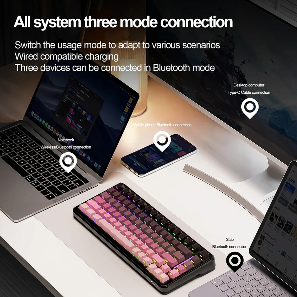 Attack Shark M86 Wired+2.4G & BT Tri-Mode Switch Keyboard, Ultra-Low Latency, PBT KeyCaps, RGB Backlit - Star Black + BlueBerry Switch