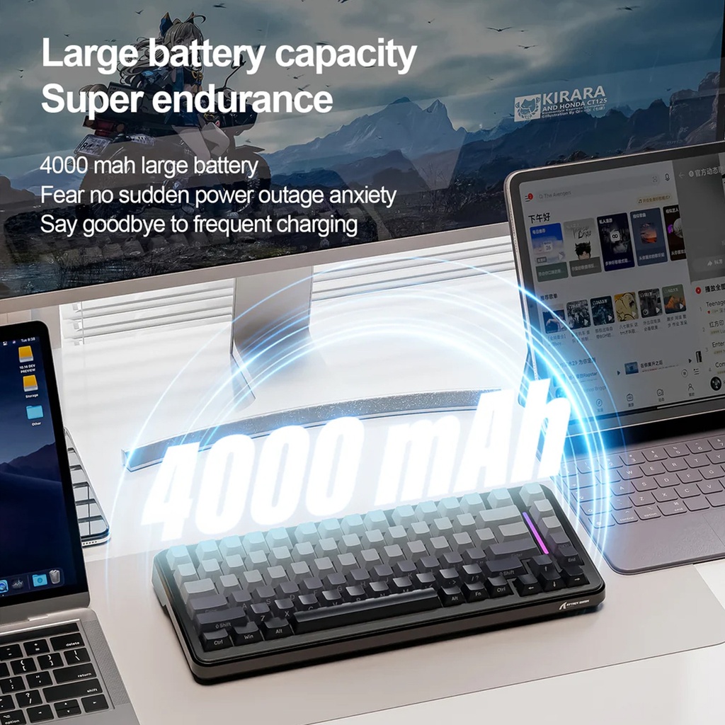 Attack Shark M86 Wired+2.4G & BT Tri-Mode Switch Keyboard, Ultra-Low Latency, PBT KeyCaps, RGB Backlit - Star Black + BlueBerry Switch