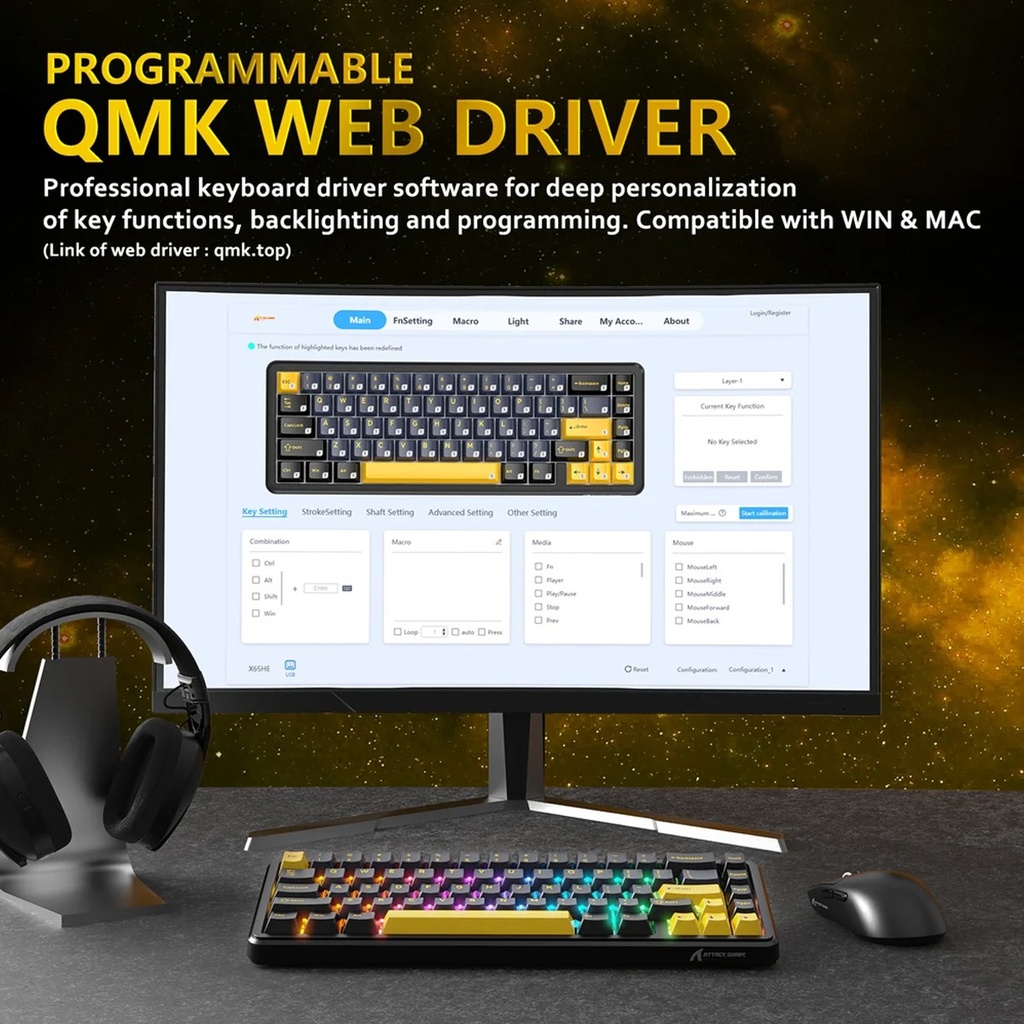 Attach Shark X65 HE Magnetic Switch Keyboard 8K RGB Light Effect 67 Keys Layout - Starry Black