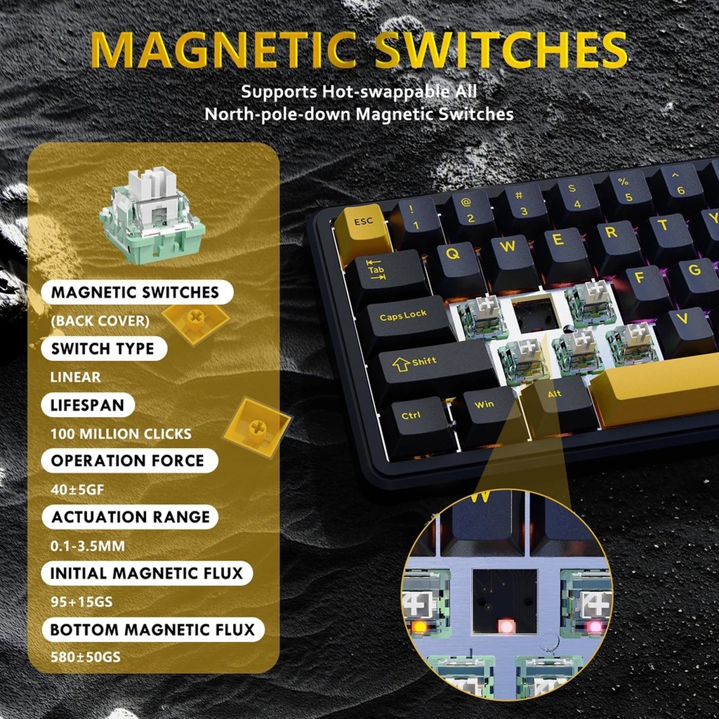 Attach Shark X65 HE Magnetic Switch Keyboard 8K RGB Light Effect 67 Keys Layout - Starry Black