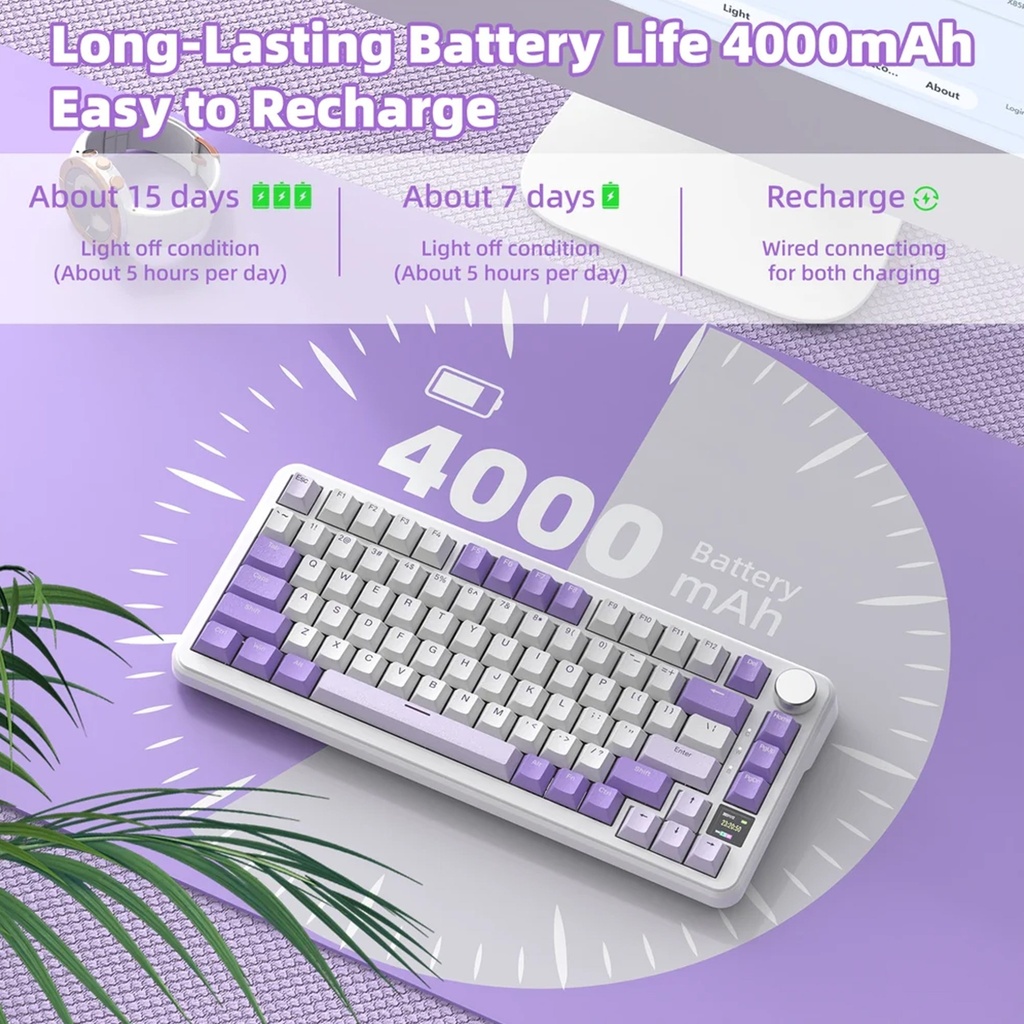 ATTACK SHARK X85Pro 75% Tri-Mode Gasket Mechanical Keyboard Blueberry Switch Linear - Lavender