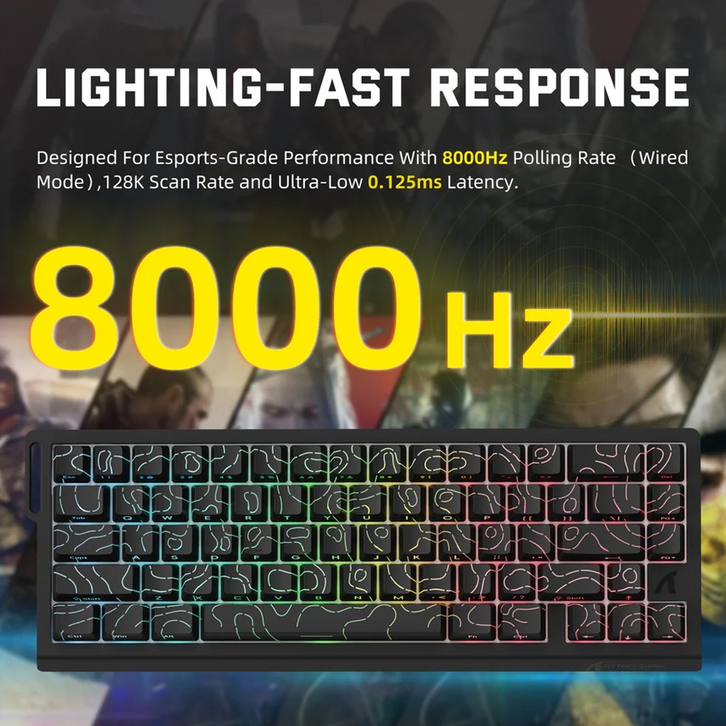 Attack Shark X68 HE Wired+2.4G & BT Tri-Mode Switch Mechanical Keyboard 8000Hz Polling Rate 0.01mm RT - Black Contour