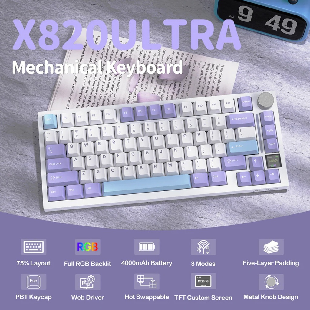 Attack Shark X820 Ultra RGB Tri-Mode Mechanical Keyboard - StarLight White + Shark Fish Switch