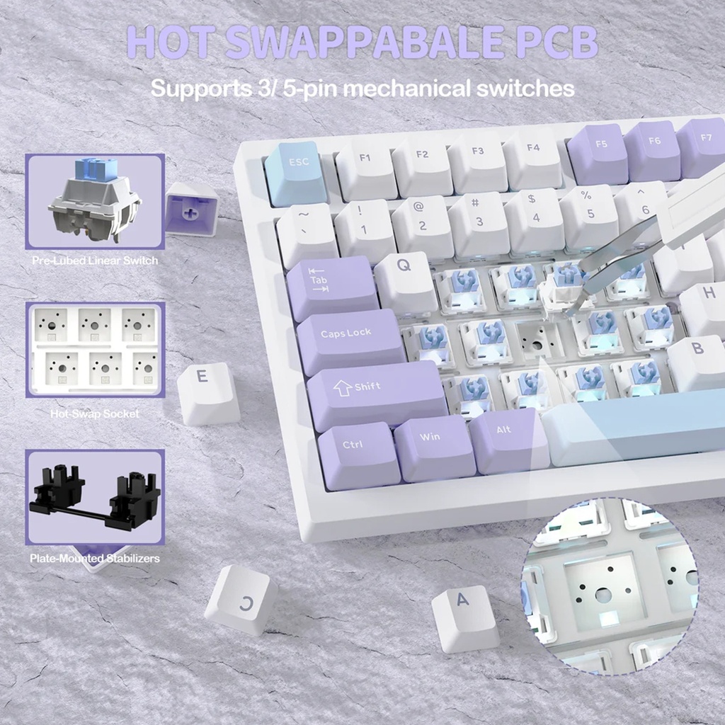 Attack Shark X820 Ultra RGB Tri-Mode Mechanical Keyboard - StarLight White + Shark Fish Switch