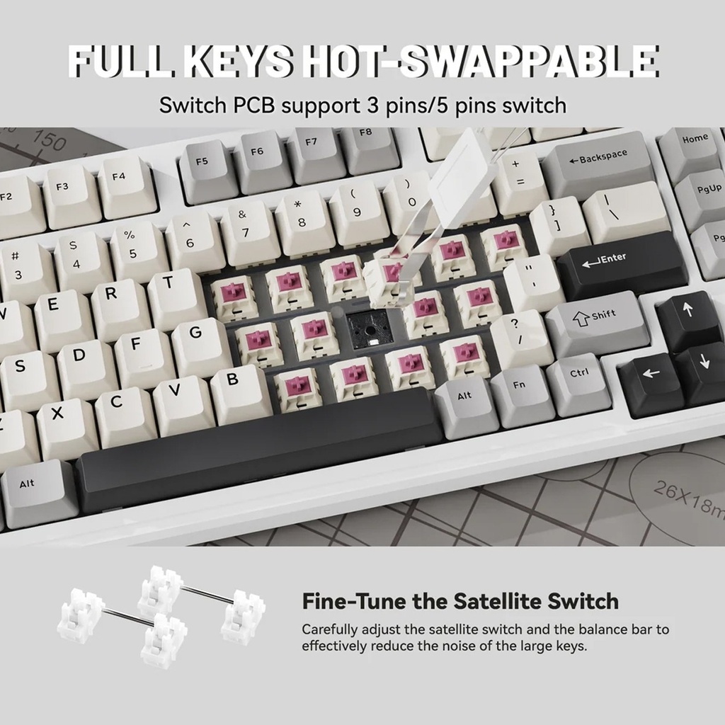 Attack Shark X98 Wired+2.4G & BT Tri-Mode Switch RGB Keyboard - Star White + StrawBerry Switch