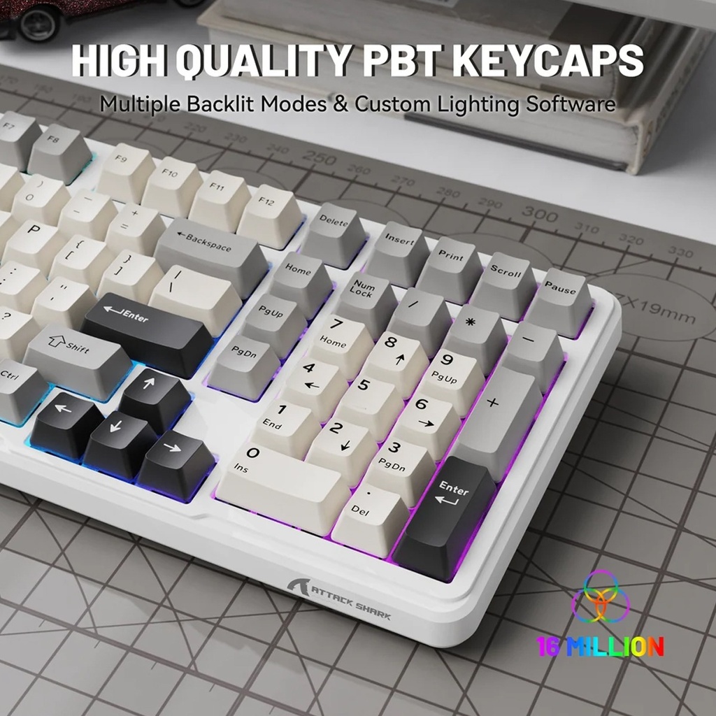 Attack Shark X98 Wired+2.4G & BT Tri-Mode Switch RGB Keyboard - Star White + StrawBerry Switch