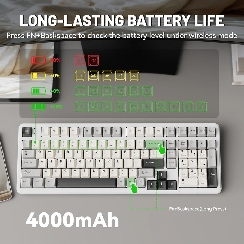 Attack Shark X98 Wired+2.4G & BT Tri-Mode Switch RGB Keyboard - Star White + StrawBerry Switch
