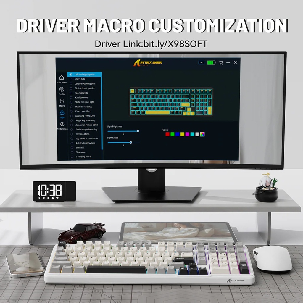 Attack Shark X98 Wired+2.4G & BT Tri-Mode Switch RGB Keyboard - Star White + StrawBerry Switch