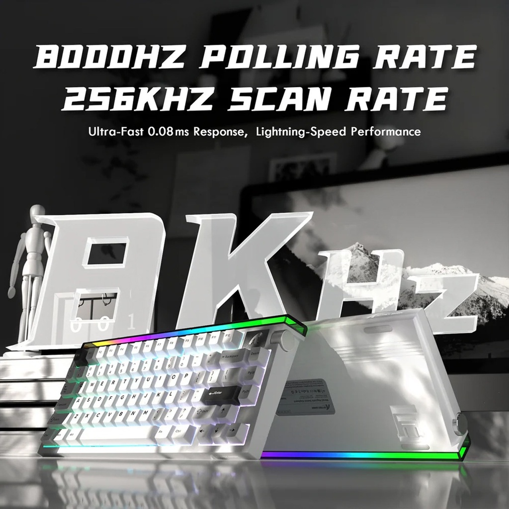 Attack Shark R85 HE Wired Magnetic Swtich mechanical Keyboard 8000hz Polling Rate, 0.005mm RT Purple Mandrel Switch - Star Light White