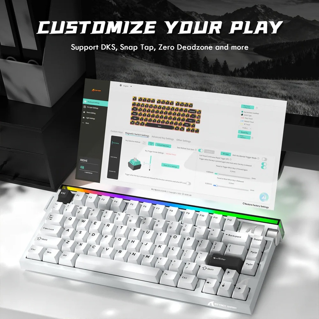 Attack Shark R85 HE Wired Magnetic Swtich mechanical Keyboard 8000hz Polling Rate, 0.005mm RT Purple Mandrel Switch - Star Light White