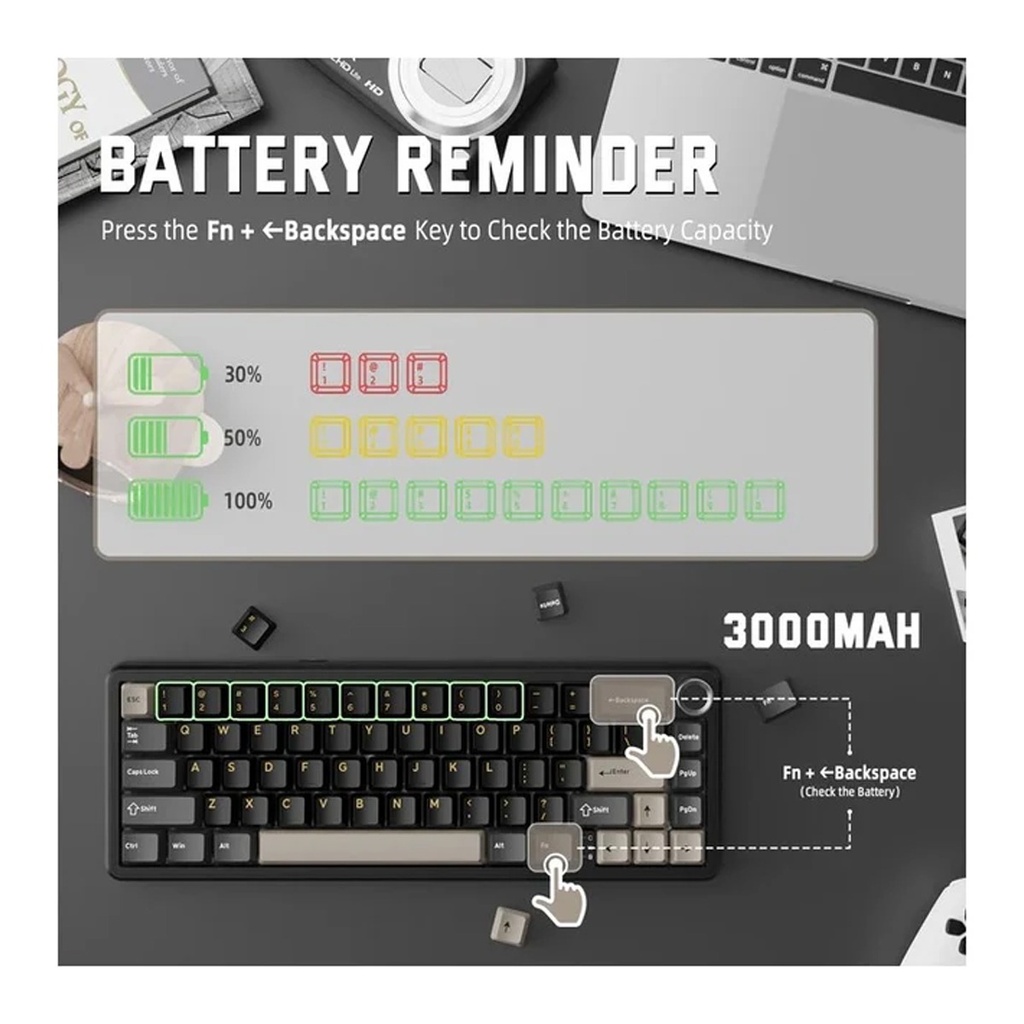 ATTACK SHARK X66 60% Wireless Mechanical Gaming Keyboard Gasket Hot Swappable Custom Keyboard, PBT Keycaps - Star Black Strawberry Switch