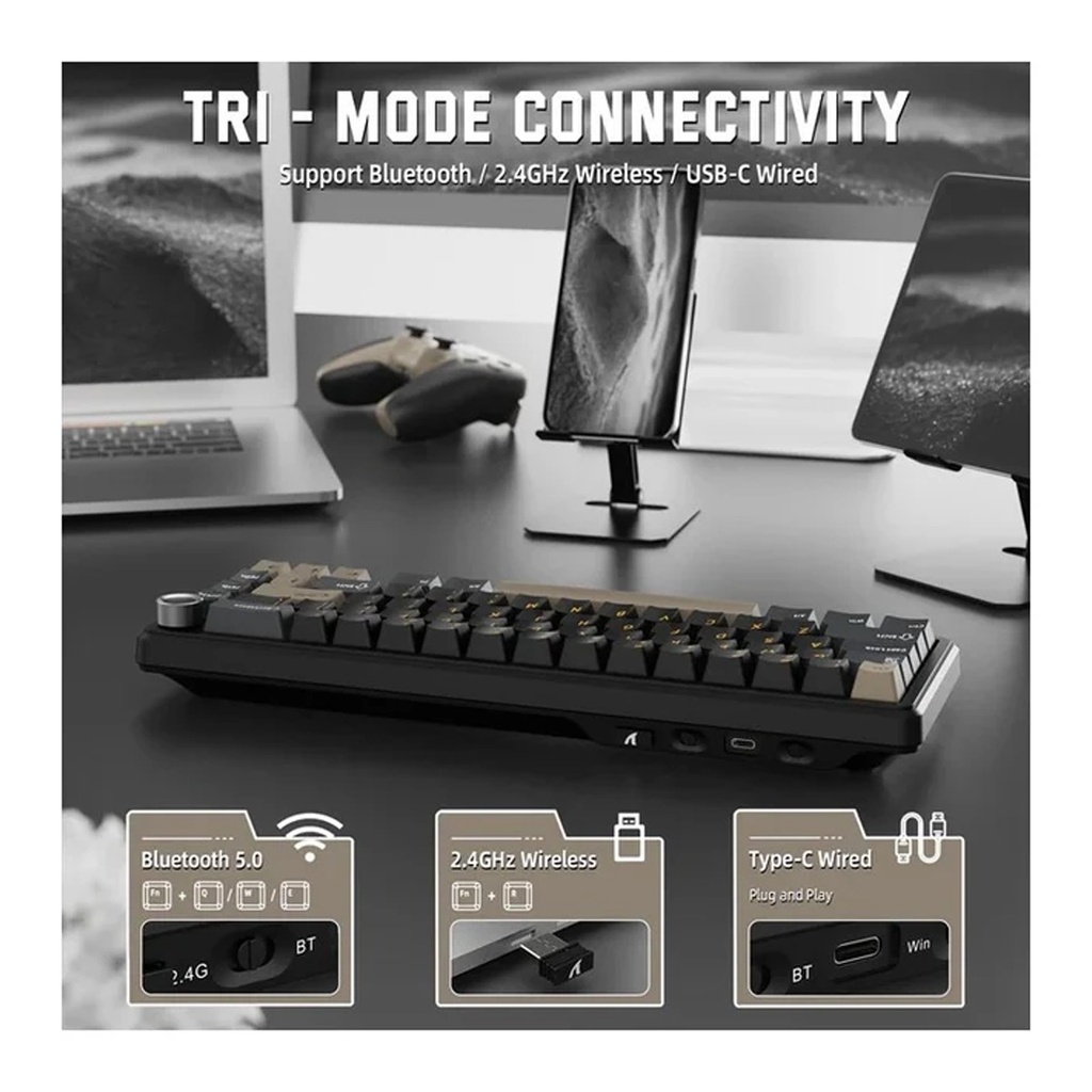 ATTACK SHARK X66 60% Wireless Mechanical Gaming Keyboard Gasket Hot Swappable Custom Keyboard, PBT Keycaps - Star Black Strawberry Switch
