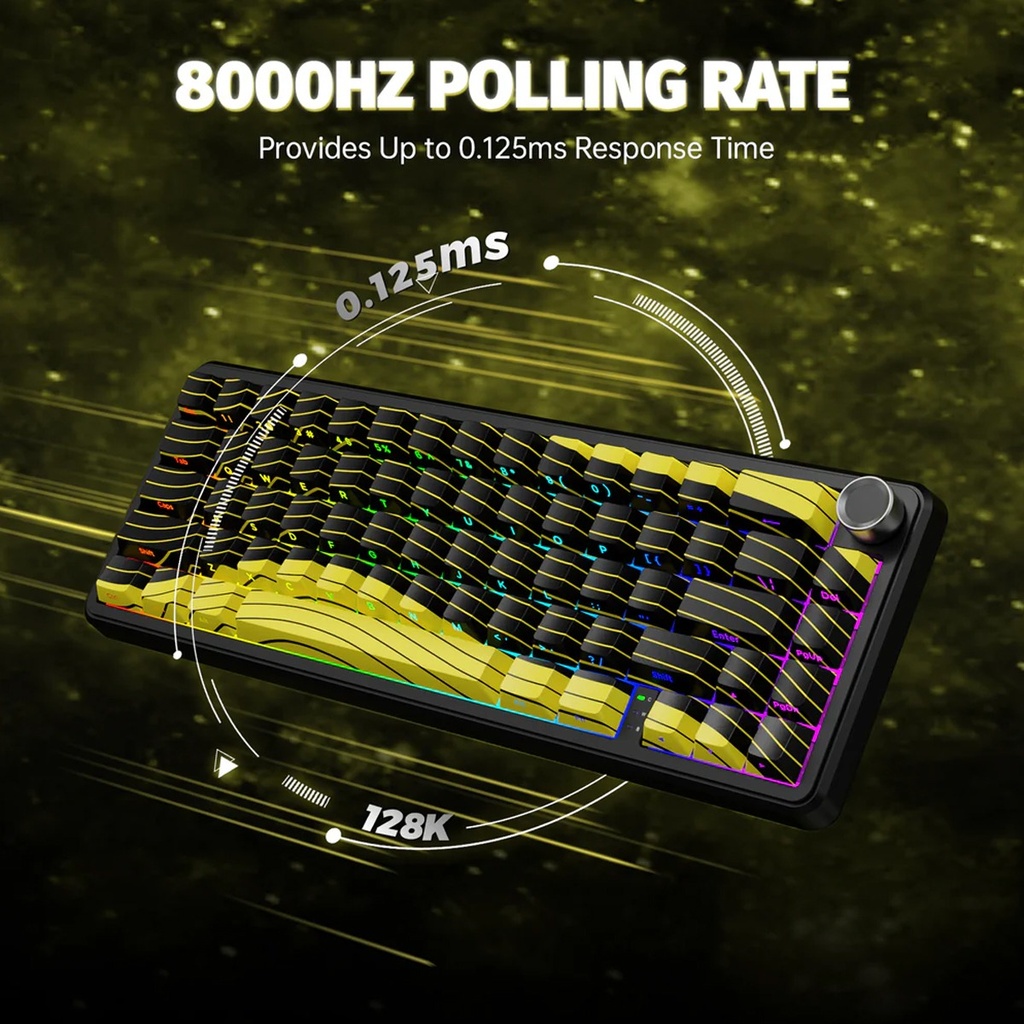 Attack Shark X65 Pro HE Magnetic Switch Keyboard Wired 8k Return Rate/Wireless 1K Return Rate - Black/Yellow Contour Lines