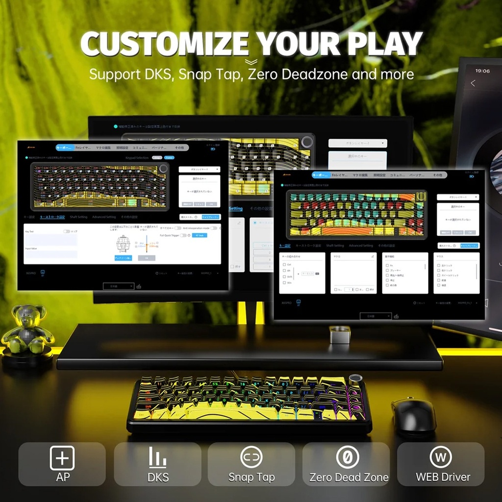 Attack Shark X65 Pro HE Magnetic Switch Keyboard Wired 8k Return Rate/Wireless 1K Return Rate - Black/Yellow Contour Lines