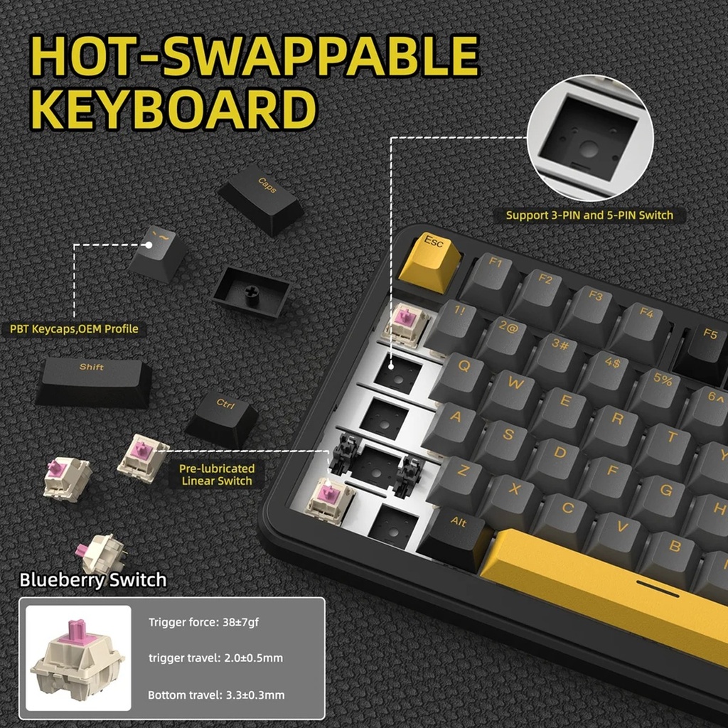 ATTACK SHARK X85Pro 75% Tri-Mode Gasket Mechanical Keyboard Blueberry Switch Linear - Starry Black