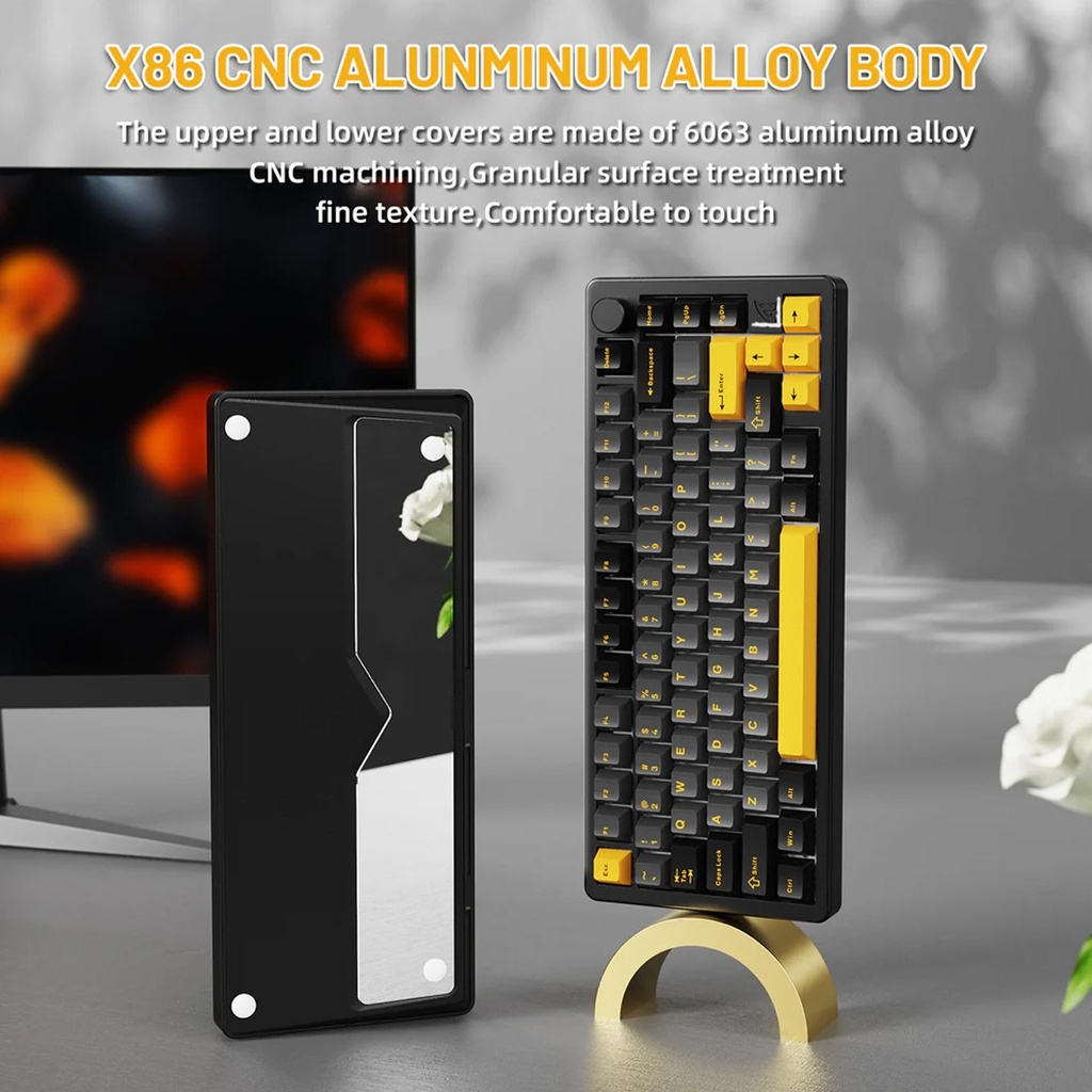 ATTACK SHARK X86 Wired+2.4G & BT Tri-Mode Switch 81Key Aluminium Metal Knob, Ultra-Low Latency - Star Black-Green Tea Switch