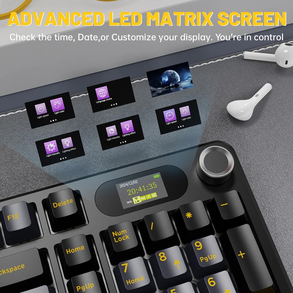 ATTACK SHARK X98PRO Tri-Mode (USB-C/2.4G Wireless/Bluetooth) 99% Wireless Mechanical Gaming Keyboard with 1.5" LED Matrix Screen & Knob