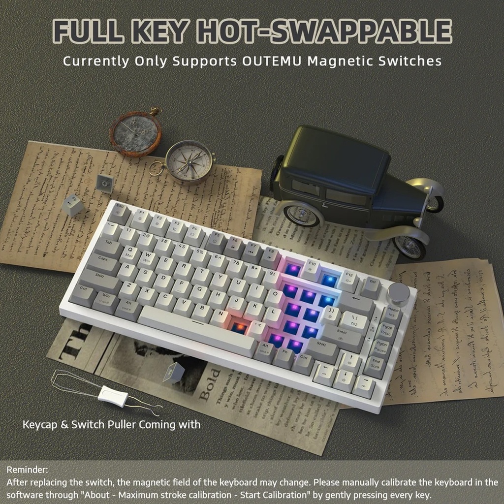 ATTACK SHARK K85 Magnetic Switch Mechanical Keyboard, 82 Keys Layout, PBT Colour-Coded Keycaps, RGB Cool Light Effect - Business Grey