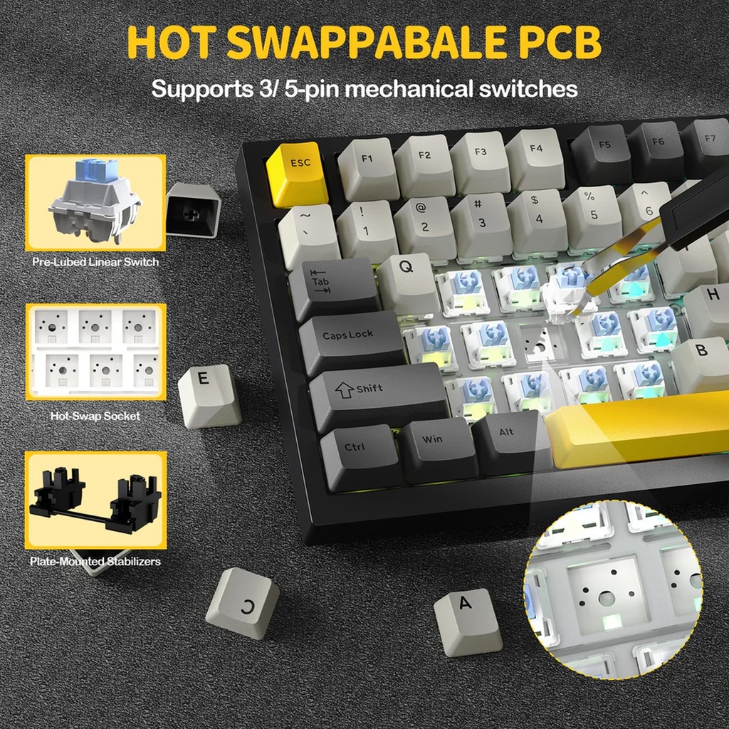 ATTACK SHARK X820Ultra 80 Keys RGB Tri-Mode Mechanical Keyboard PBT KeyCap, Hot Swappable Design, Starry Black Shark Switch