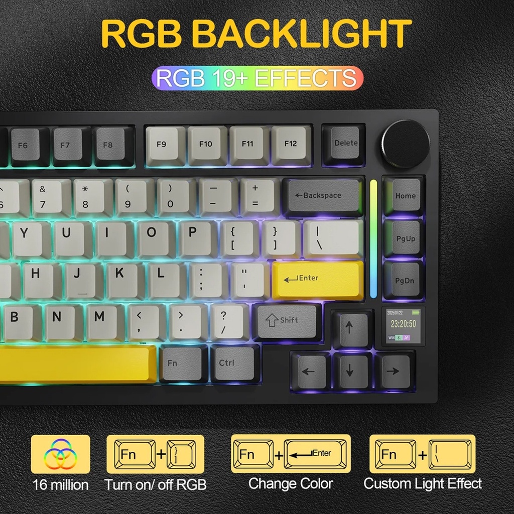 ATTACK SHARK X820Ultra 80 Keys RGB Tri-Mode Mechanical Keyboard PBT KeyCap, Hot Swappable Design, Starry Black Shark Switch