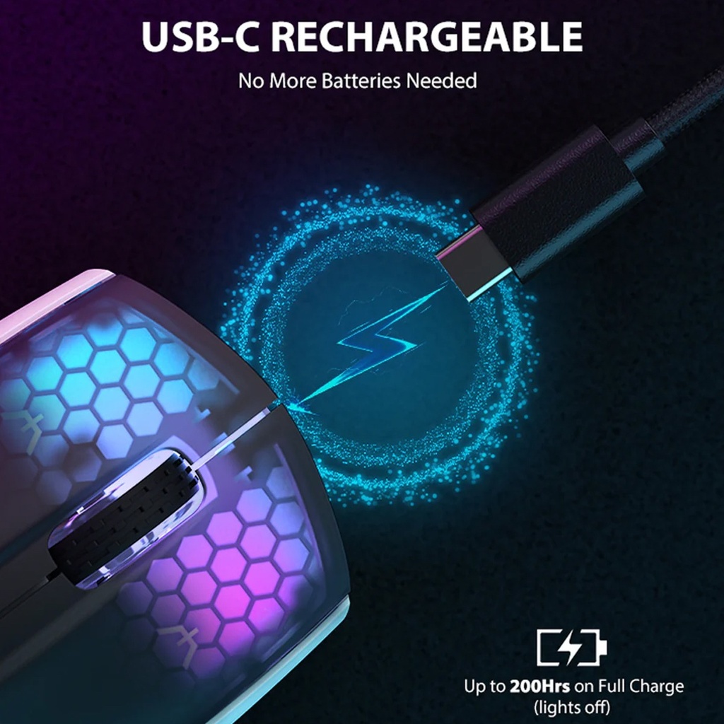 Attack Shark X5 RGB Wired+2.4Gz & BT Connection, Light Weight Design, Ergonomic Design 4000DPI Adustment - Black + White