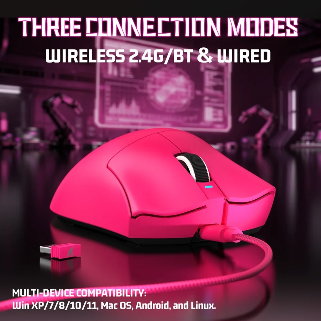 Attack Shark V3 wired+ Wireles s & Bluetooth 1K Polling Rate - Berry Red