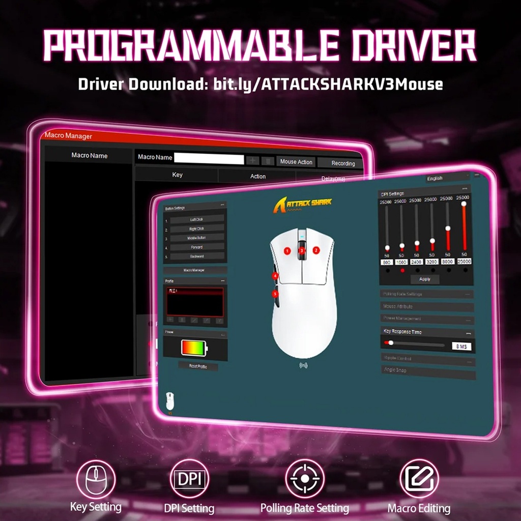 Attack Shark V3 wired+ Wireles s & Bluetooth 1K Polling Rate - Berry Red