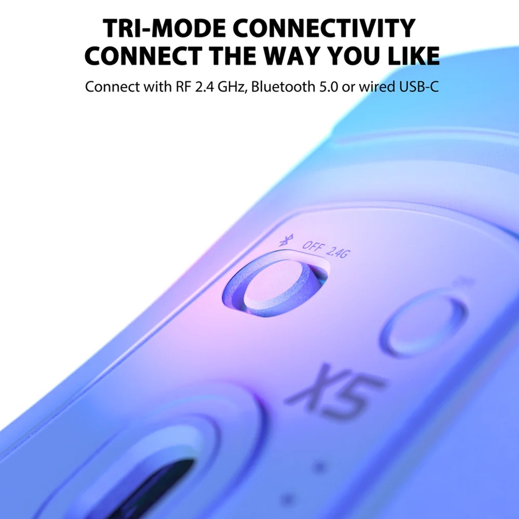 Attack Shark X5 RGB Wired+2.4Gz & BT Connection, Light Weight Design, Ergonomic Design 4000DPI Adustment - White