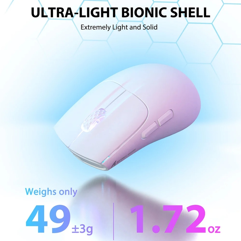Attack Shark X5 RGB Wired+2.4Gz & BT Connection, Light Weight Design, Ergonomic Design 4000DPI Adustment - White