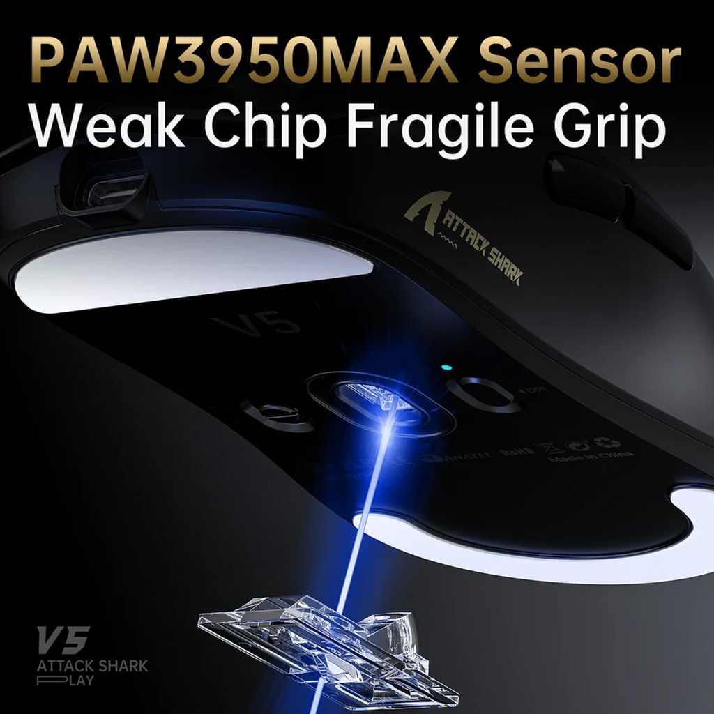 ATTACK SHARK V5 PAW3950 MAX Sensor Wireless Gaming Mouse with 42000 DPI, 55g Ultra-Lightweight - White
