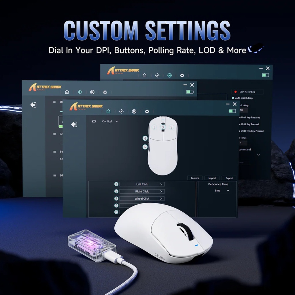 ATTACK SHARK X8Ultimate Tri-mode Lightweight Wireless Gaming Mouse With 8K Polling Rate - White