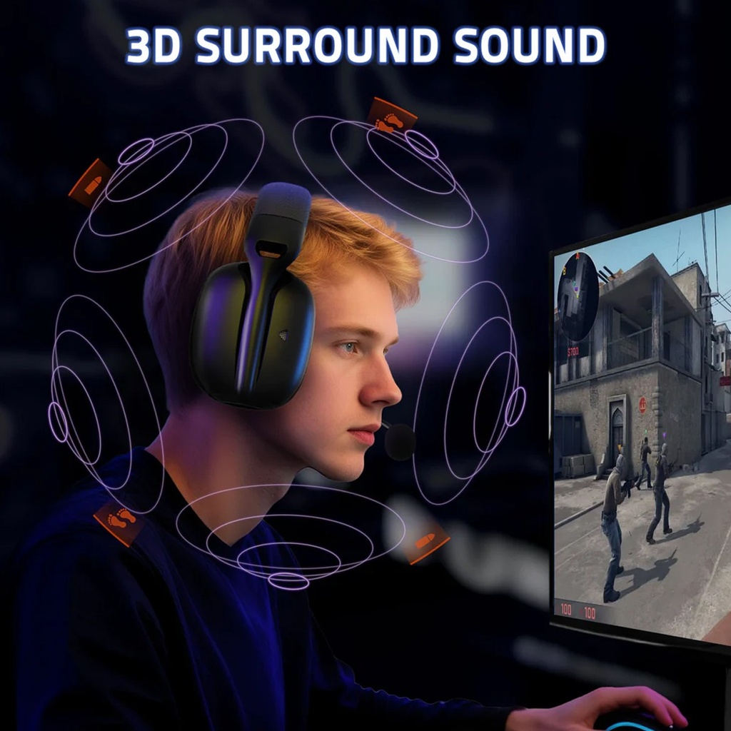 Attack Shark L80 Pro Tri-Mode Gaming Headset Noise-Cancelling, Wireless Range Upto 10 Meter - Black